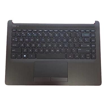 Imagem de LTPRPTS Substituição da capa superior do laptop apoio de palma teclado retroiluminado peça de montagem do touchpad para HP 14-CF 14Z-DK 14S-CF 14S-DK 14-DF L24817-001 preto