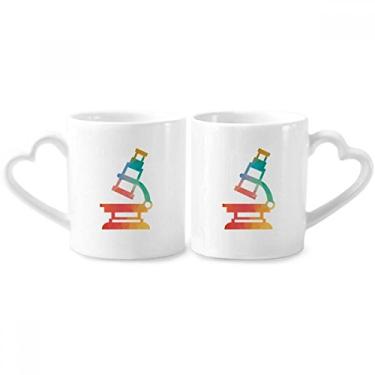 Imagem de Conjunto de canecas de porcelana para casais, estampa de química, microscópio de desenho animado, alça de coração