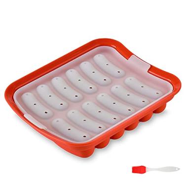 Imagem de FUYTERY Molde de Silicone para Chouriço de Chouriço de Bebê Não Colado Caixa de Alimentos Complementar para Cozinha (com escova) (Vermelho)