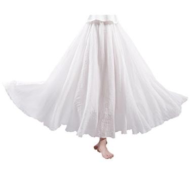 Imagem de Elonglin Saia feminina boêmia longa linho algodão saia, Branco, Long 85CM