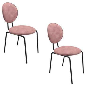 Imagem de Kit 02 Cadeiras De Jantar Rosa Base De Ferro Preto