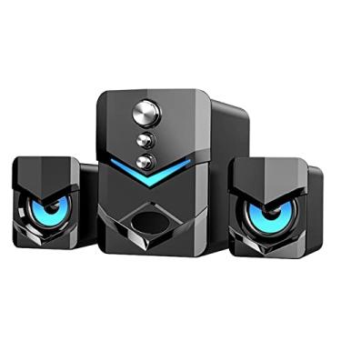 Imagem de LUGU D-222 Alto-falante para computador com subwoofer USB 2.1 Alto-falantes estéreo com luz LED Entrada de áudio de 3,5 mm para PC laptop