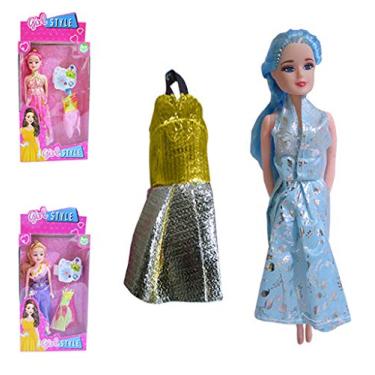 Imagem de Boneca Girl Style Mini c/ Acessórios 11cm Cor de Cabelo e Vestido Sortido - 129098