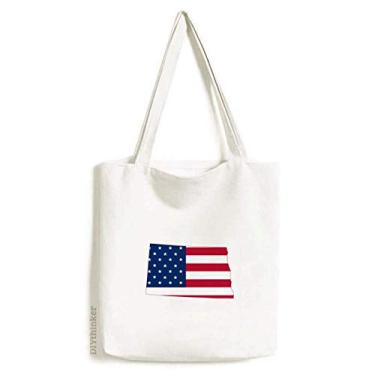 Imagem de North Dakota USA Mapa Estrelas Listras Bandeira Forma Sacola de Lona Bolsa de Compras Casual Bolsa