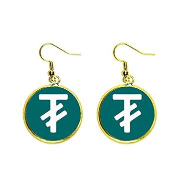 Imagem de Símbolo de moeda Mongólia Tugrik MNT brinco de gota dourada joia feminina