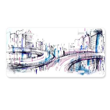 Imagem de DIYthinker Placa de licença de construção moderna arranha-céus Overpass decoração de aço inoxidável automóvel