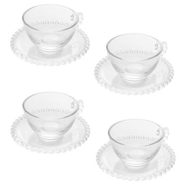 Imagem de Conjunto com 4 Xícaras e Pires para Chá Wolff Pearl em Cristal - 180 ml
