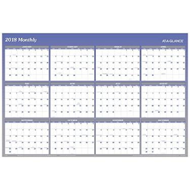 Imagem de AT-A-GLANCE Agenda anual de parede A1152-18, janeiro de 2018 a dezembro de 2018, 122 cm x 81 cm, vertical, horizontal, apagável, reversível, azul (A1152)