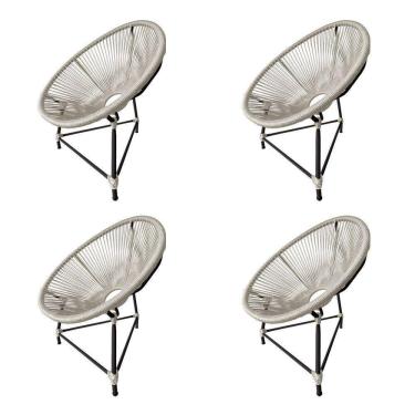 Imagem de Kit 4 Cadeiras Acapulco Corda Náutica Base Em Alumínio Preto-areia - Cor: Bege