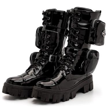 Imagem de Bota Coturno Verniz Feminino Tratorado Cano Médio 2 Bags Moda Fashion