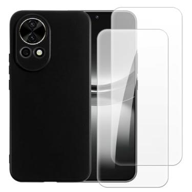 Imagem de Shantime Capa compatível com Huawei Nova 12 5G + [2 pacotes] Película protetora de tela de vidro temperado - silicone TPU flexível macio para Huawei Nova 12 5G (6,7 polegadas) (preto)