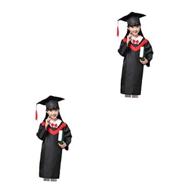 Imagem de SOIMISS 2 Conjuntos boné e vestido de formatura pré-escolar capa preta para vestido formal vestido formal preto presente uniformes escolares doutorado e vestido pendão roupas