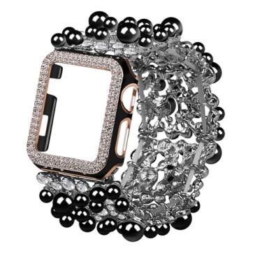 Imagem de VIIVY VIYIV Pulseira Bling com capa compatível com Apple Watch séries 9, 8, 7, SE, 45 mm, 44 mm, 40 mm, 38 mm, 41 mm e 42 mm, para mulheres, pulseiras para relógio inteligente com capa de luz das