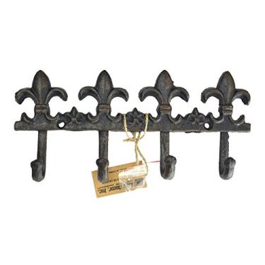 Imagem de Lulu Decor, Gancho decorativo para chave de flor de lis de ferro fundido, gancho de ferro fundido antigo, gancho vintage, porta-chaves, gancho para chave, suporte de parede
