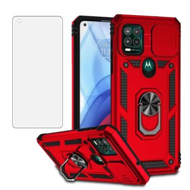 Imagem de Asuwish Capa de telefone para Moto G Stylus 5G 2021 com protetor de tela de vidro temperado e suporte fino híbrido resistente capa protetora Motorola GStylus G5 XT2131DL feminina masculina vermelha