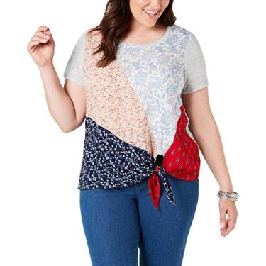 Imagem de Style & Co. Camiseta feminina plus patchwork com laço lateral, Sensação do cachecol, 2X