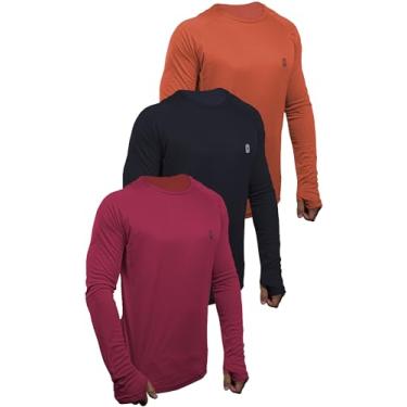 Imagem de Kit 3 Camisetas Skube Com Proteção UV 50+ Dry Fit Segunda Pele Térmica Tecido Termodry Manga Longa Dedeira - Preto,Vermelho, Laranja - GG