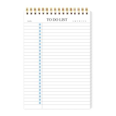 Imagem de Bloco de notas para lista de tarefas, bloco de notas diário sem data com lista de tarefas agenda agenda espiral impermeável bloco de notas para material de escritório, agenda escolar, azul, 52 folhas, 14 cm x 21 cm tamanho A5