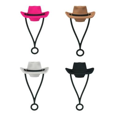 Imagem de Ioensy 4x chapéu de cowboy capa de palha tampas de palha topper tampa protetora, plugue de palha bonito splashproof palha dicas capa para presentes crianças, Cor misturada