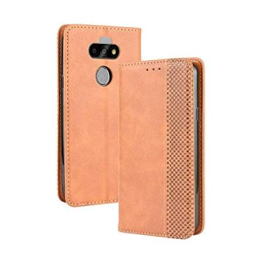 Imagem de Capa para LG K31, carteira de couro com suporte flip para LG K31, capa magnética retrô para celular, capa carteira de telefone com compartimentos para cartões