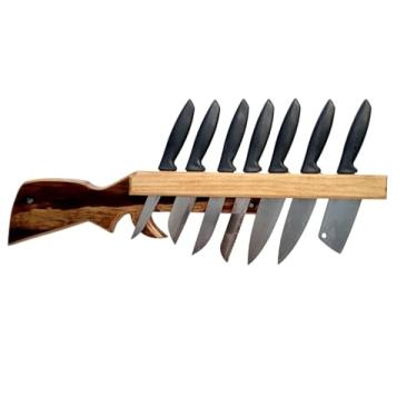 Imagem de Suporte de Madeira para Facas de Parede em Forma de Espingarda