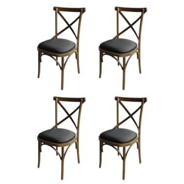 Imagem de Kit 4 Cadeira Xis em Madeira Maciça de Eucalipto Verniz Imbuia Factor Marrom/Preto