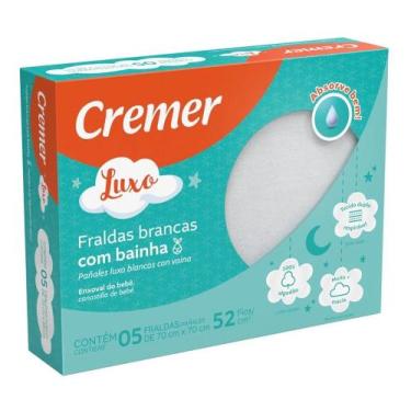 Imagem de Fralda de Pano Cremer Luxo Branca caixa c/5 COM BAINHA