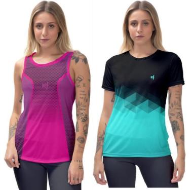 Imagem de Kit Regata fitness Camiseta Feminina Dry estampada academia Treino - E