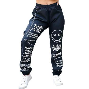 Imagem de Calça Jogger Smile Street Emoji Corta Vento Skate Corrente Estampada S