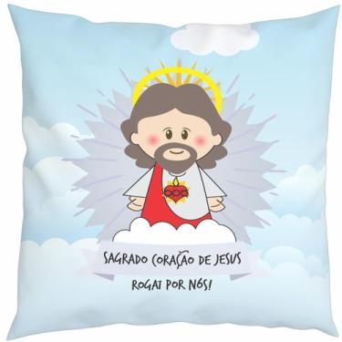 Imagem de Almofada Com Enchimento Oração Santinhos Sagrado Coração de Jesus - Co