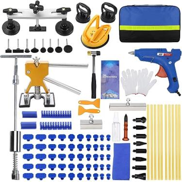 Imagem de ROADGIVE Kit de ferramentas de reparo de amassado de carroceria automotiva com 97 peças, kit de reparo de amassado adequado para pintura com levantador dourado, extrator de amassado com barra em T de