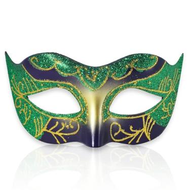 Imagem de BCARICH Mardi Gras Mask for Men, Golden and Green Venetian Mask for Party, Women Masquerade Mask Costume Party Accessory (Purple and green)