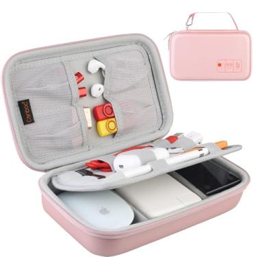 Imagem de Canboc Capa rígida de EVA para adaptador de alimentação MacBook Air Pro, iPhone 12/12 Pro MagSafe, Magic Mouse, Apple Pencil, Hub USB C, cartão SD, cabo USB, bolsa organizadora de eletrônicos de viagem, ouro rosa