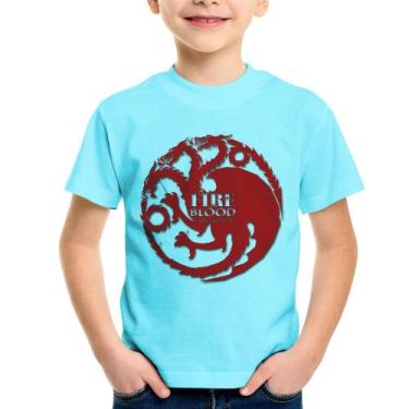 Imagem de Camiseta Infantil Fire and Blood Targaryen - Foca na Moda, Azul claro,