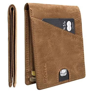 Imagem de Carteira fina para homens, carteiras masculinas, carteira ultrafina e fina, carteiras de couro durável para homens com 10 compartimentos para cartão e compartimento para dinheiro, carteiras masculinas de couro dobrável para carteira de motorista | Cartão de crédito com caixa de presente, Marrom, Min