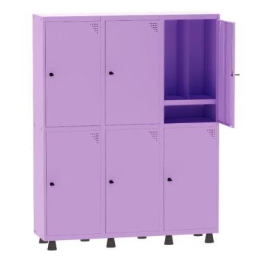 Imagem de Armário Guarda Volume Locker Roupeiro Insalubre 3 Vãos 06 Portas Com P