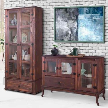 Imagem de Buffet Com Cristaleira Rustica Madeira Maciça Imbuia Denk