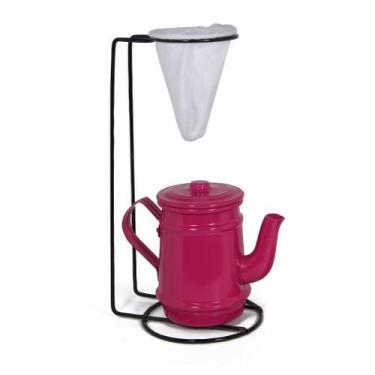 Imagem de Jogo De Café Mini Bule 400ml Alumínio + Suporte Com Coador - Pink - Al