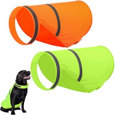 Imagem de Saintrygo Colete refletivo para cães, 2 peças, amarelo, laranja, colete de segurança de alta visibilidade, fantasia para cães de estimação médio e grande, acampamento, caminhada, caça à noite, colete