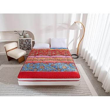 Imagem de Heimorn Colchão de chão japonês, colchão de futon, colchão de dormir engrossado, dobrável e portátil, com capa à prova de poeira, Bohemia Yellow Queen