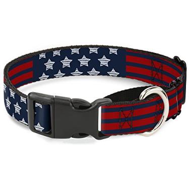 Imagem de Buckle-Down Coleira para cachorro "Stars & Stripes2, azul/branco/vermelho, 3,8 cm de largura, serve para pescoço-médio de 40,6 a 58,4 cm
