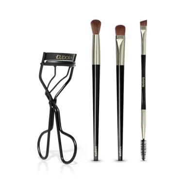 Imagem de Combo Eudora Olhos: Pincel Chanfrado para Delinear + Pincel para Depositar Sombra + Pincel para Esfumar Sombra + Curvador de Cílios Aço Carbono
