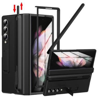 Imagem de YQODSZ Capa para Samsung Galaxy Z Fold 3 com suporte para caneta S e caneta Stylus, Z Fold 3 porta-canetas com suporte Z Fold 3 capa de dobradiça cobertura total protetor de tela com suporte para Z