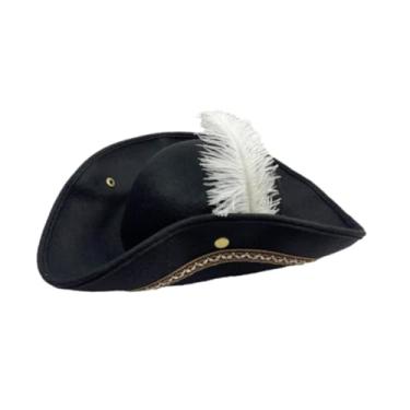 Imagem de Vaveren Chapéu de pirata novidade para adultos, vestir-se, chapéu de tricórnio bucaneiro com pena para cosplay, festa temática de pirata de baile de máscaras