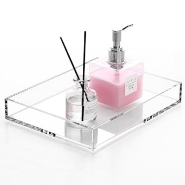 Imagem de DINGHUO - Bandeja de acrílico transparente para balcão de banheiro, 24 x 18 x 3,5 cm, organizador multiuso para joias, velas, sabonete, toalha, maquiagem, vaso sanitário, pia