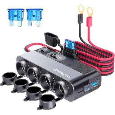 Imagem de Tomada de tomada de 12 V, cabo de 3 m, tomada multiporta 24V 216W, adaptador de isqueiro de carro de 12 volts, carregador USB, tomada de isqueiro, fonte de alimentação, adaptador de bateria de tomada