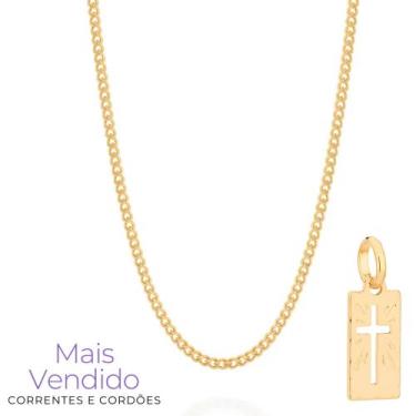 Imagem de Cordão Banhado A Ouro 18k Masculino Tam 60cm Rommanel Com Pingente Cru