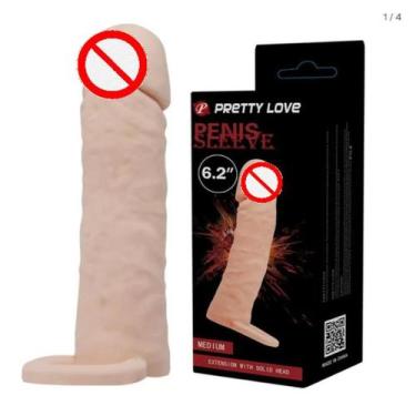 Imagem de Capa Peniana Extensora Cyberskin com Anel para Escroto 16cm x 4cm Pret