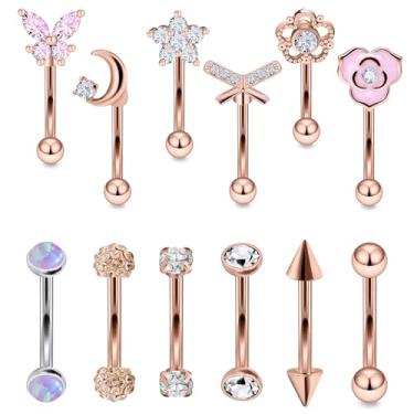 Imagem de Vsnnsns 16G Rook Daith Piercing Joias Aço Cirúrgico 8 mm Barra Curva Sobrancelha Anéis Helix Tragus Barbelly Lip Rings CZ Piercing Kit de Joias Cartilagem Daith Rook Brincos para Mulheres Homens 12 peças, Metal Cristal Strass, Cristal