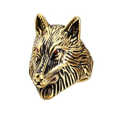 Imagem de PAURO Anel de motociclista masculino de aço inoxidável banhado a ouro vintage cabeça de lobo